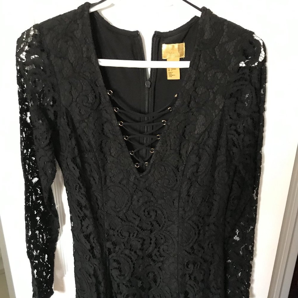 Lace Black Long Sleeve Skater Dress